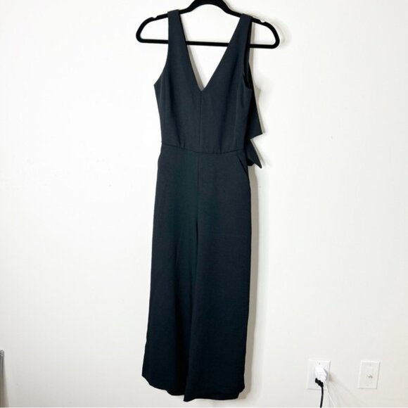 Aritzia Wilfred Ecoulement Jumpsuit Tie waist V-neck Wide flare leg Black Size 2 - Picture 5 of 15